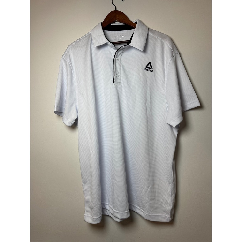 Reebok Mens White Performance Polo Shirt Textured Short Sleeve Golf Top 2XL